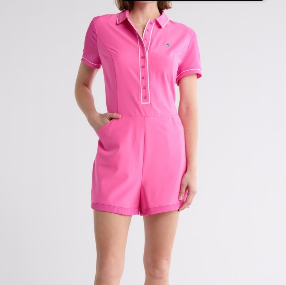 Original Penguin Size Medium Pink Veronica Short Sleeve Romper MSRP $115.00